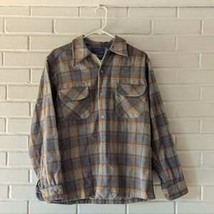 Pendleton Plaid Button-Up Shirt in Blue and Tan